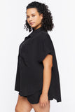 Black Plus Size Cap Sleeve Twill Shirt 2