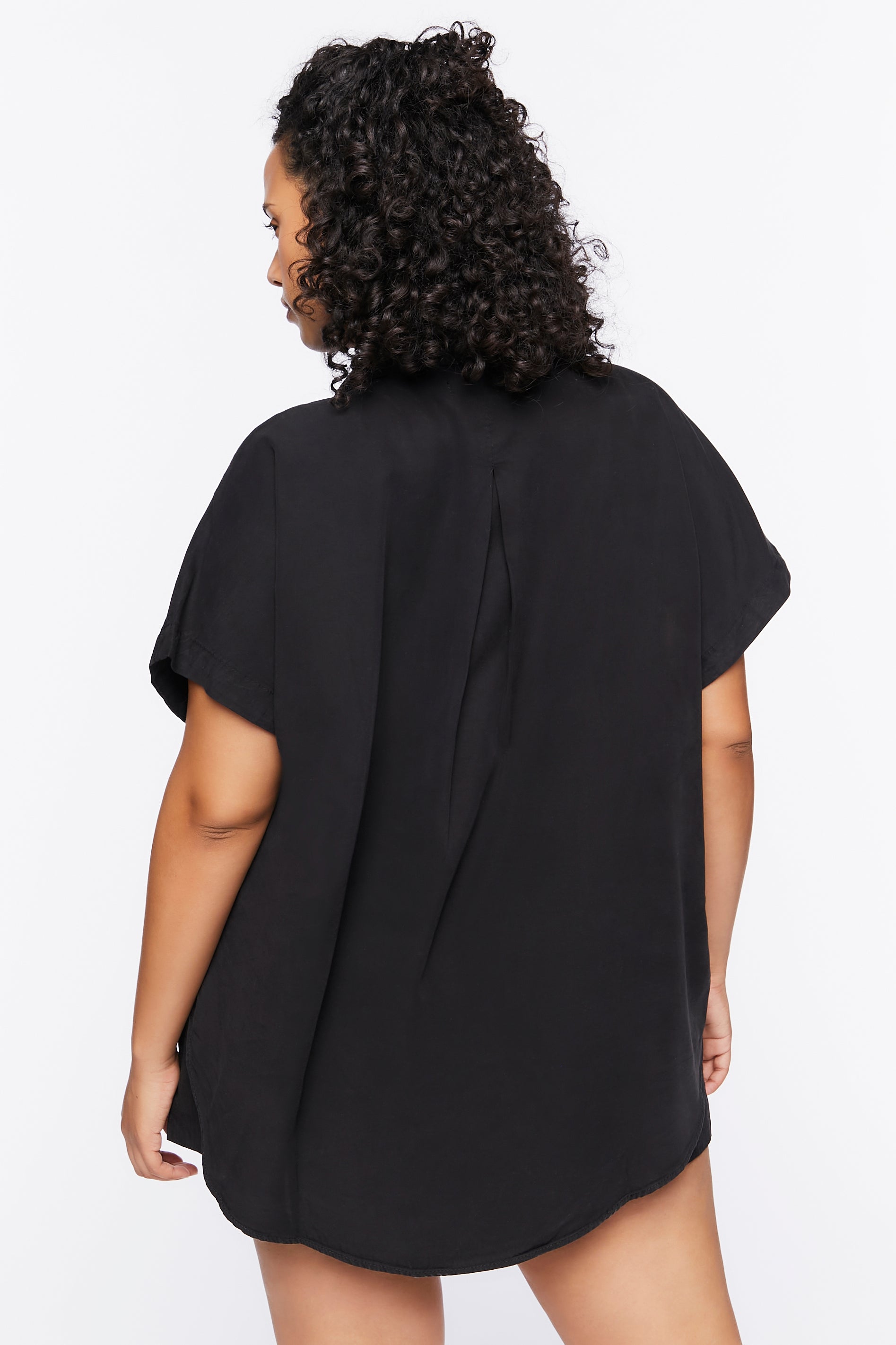 Black Plus Size Cap Sleeve Twill Shirt 3