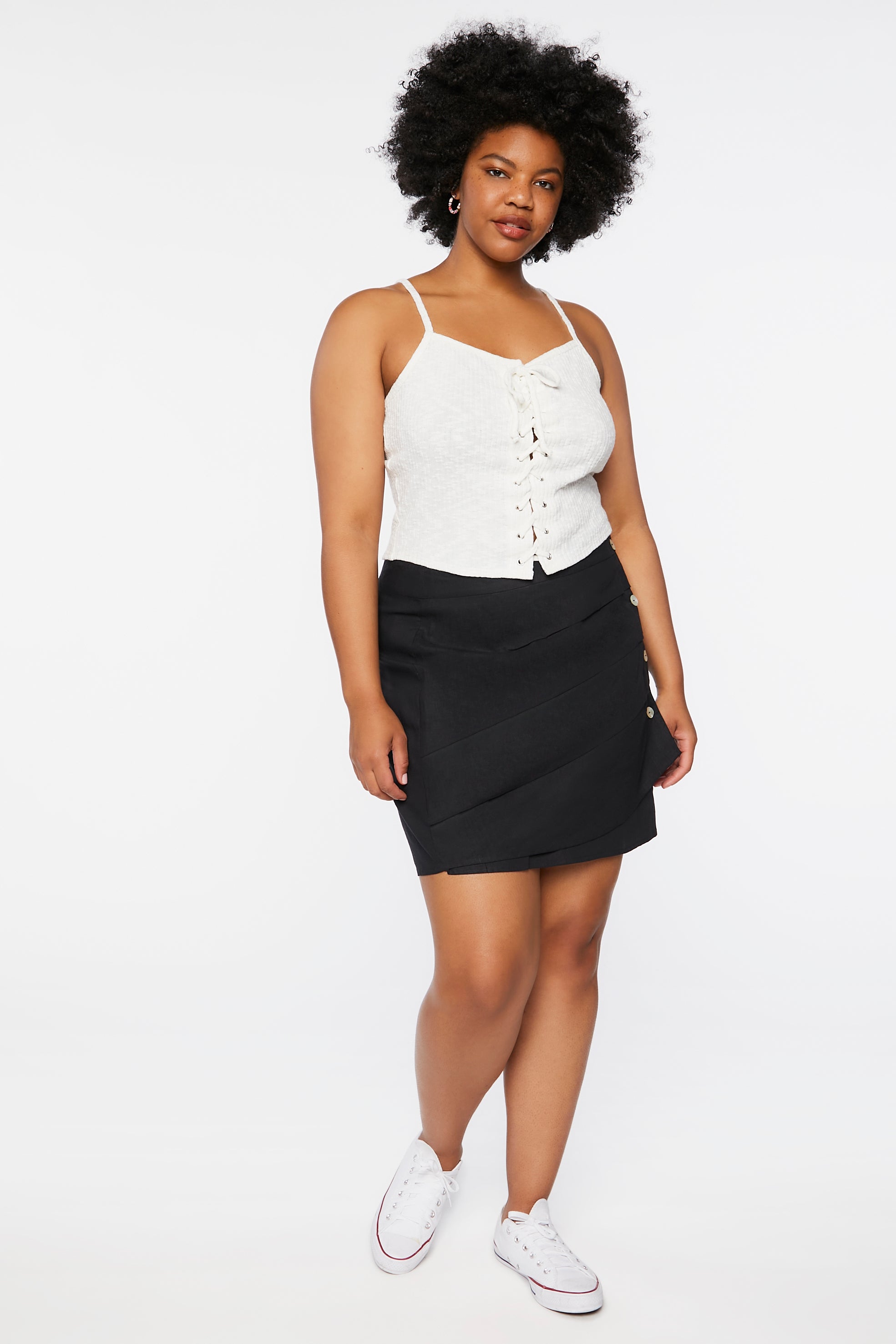 Black Plus Size Linen-Blend Mini Skirt 