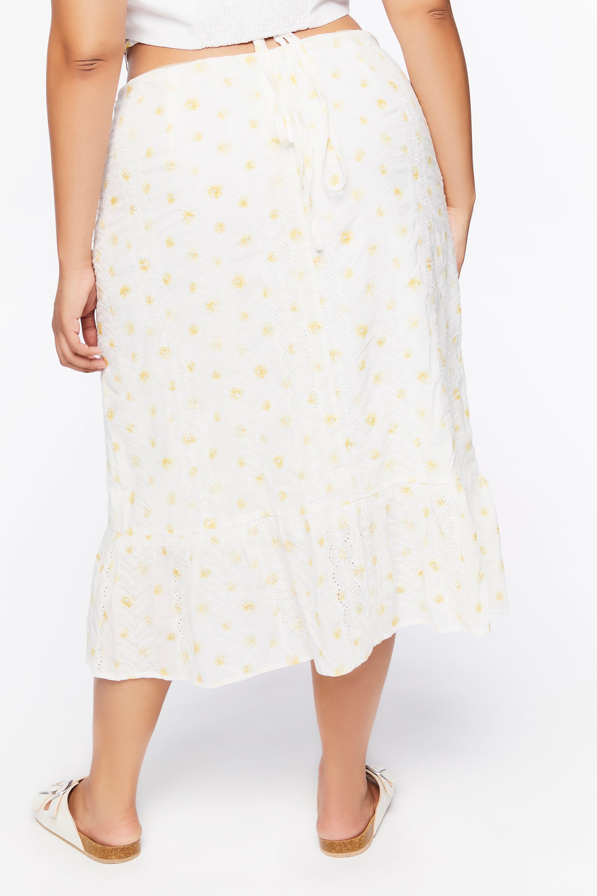 Whitemulti Plus Size Floral Print Shell Midi Skirt 4