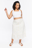 Whitemulti Plus Size Floral Print Shell Midi Skirt 
