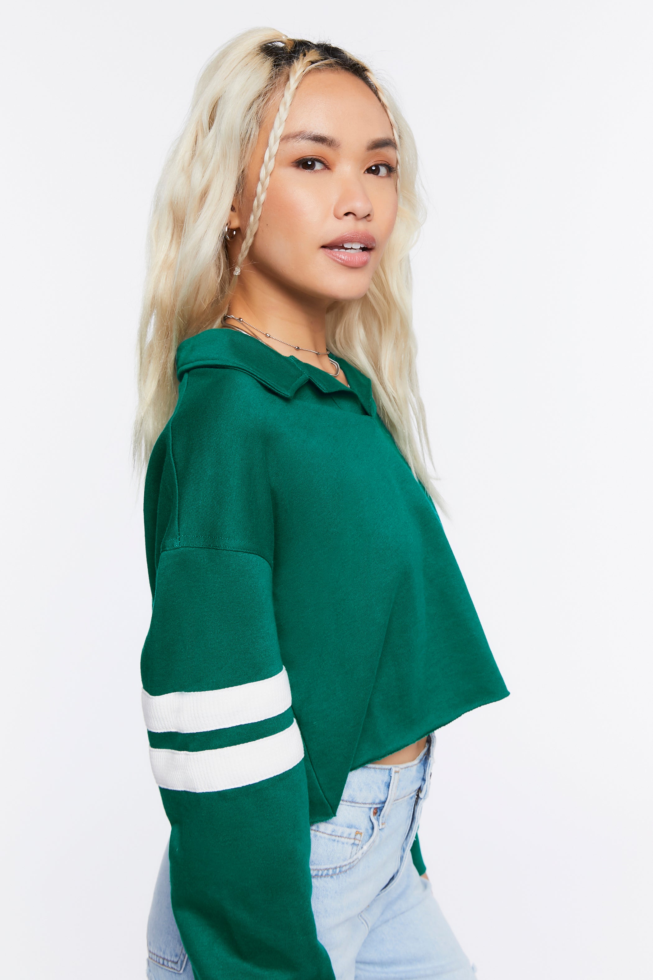 Greenwhite Cropped Varsity-Striped Pullover 2