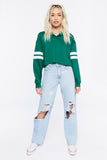Greenwhite Cropped Varsity-Striped Pullover 