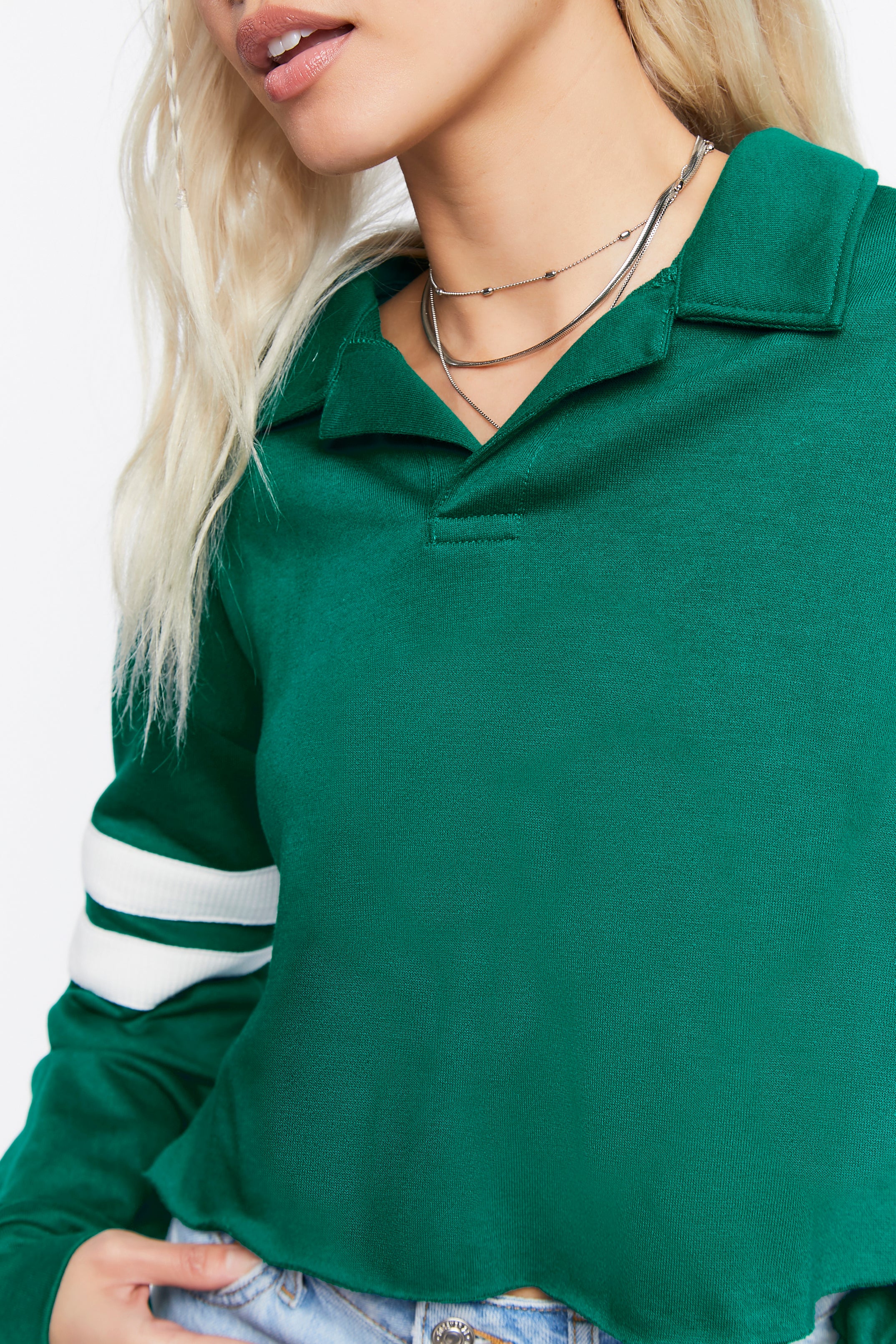 Greenwhite Cropped Varsity-Striped Pullover 4