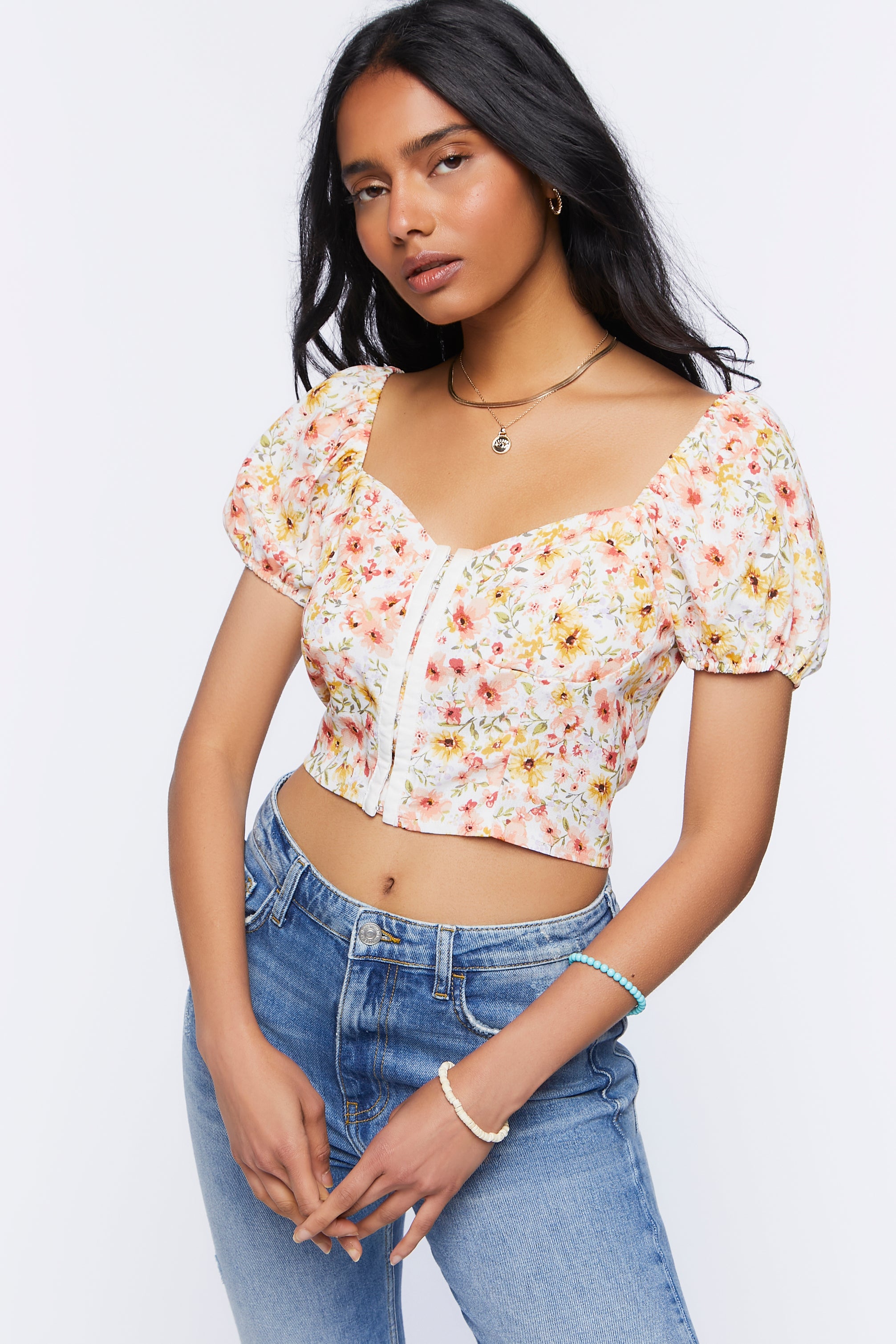 Ivorymulti Sweetheart Floral Print Top 