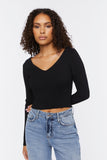 Black Ribbed Cropped Fitted Sweater