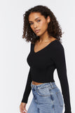 Black Ribbed Cropped Fitted Sweater 1