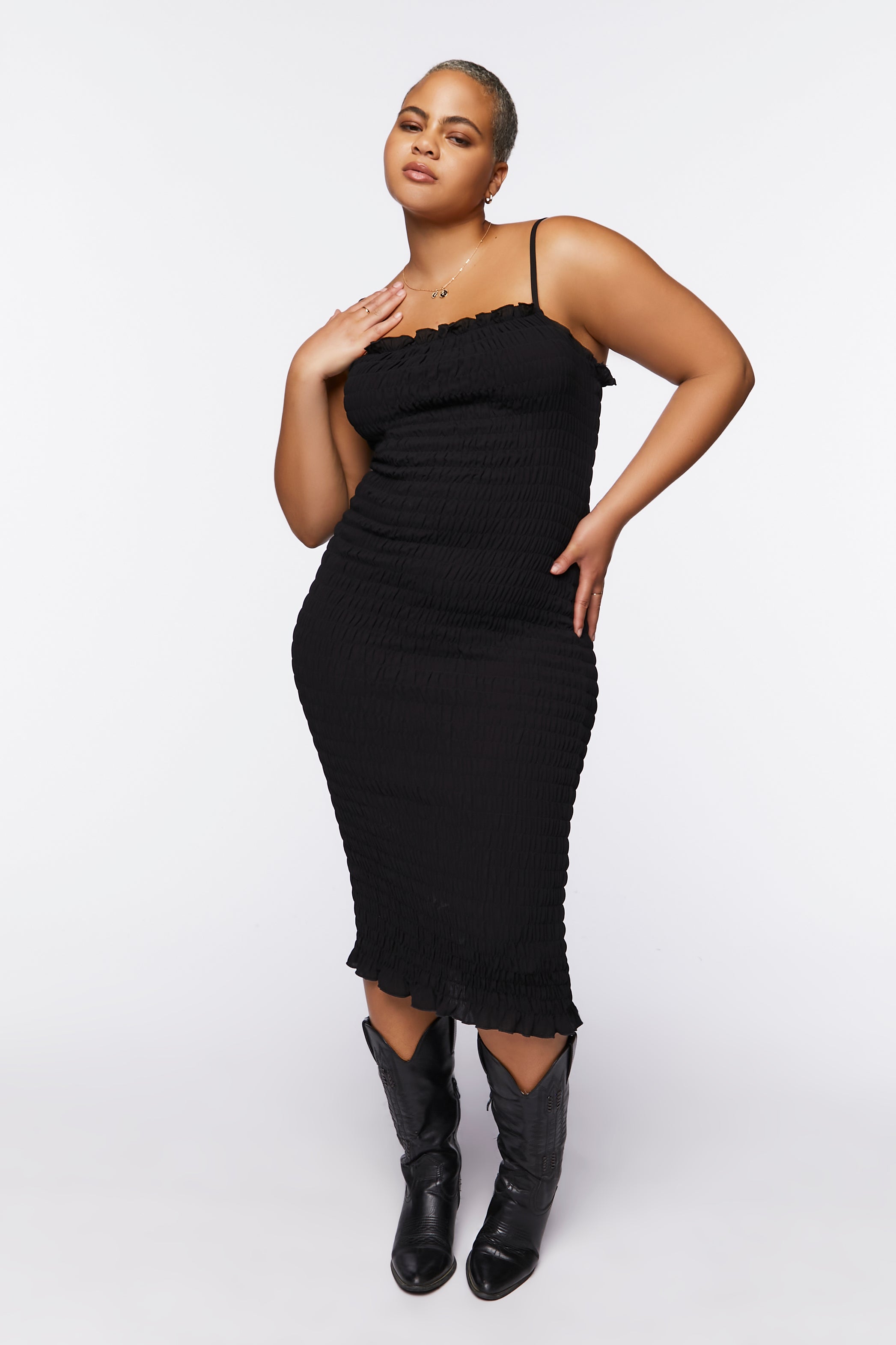 Shop For Plus Size Smocked Bodycon Midi Dress | Plus Size - Dresses