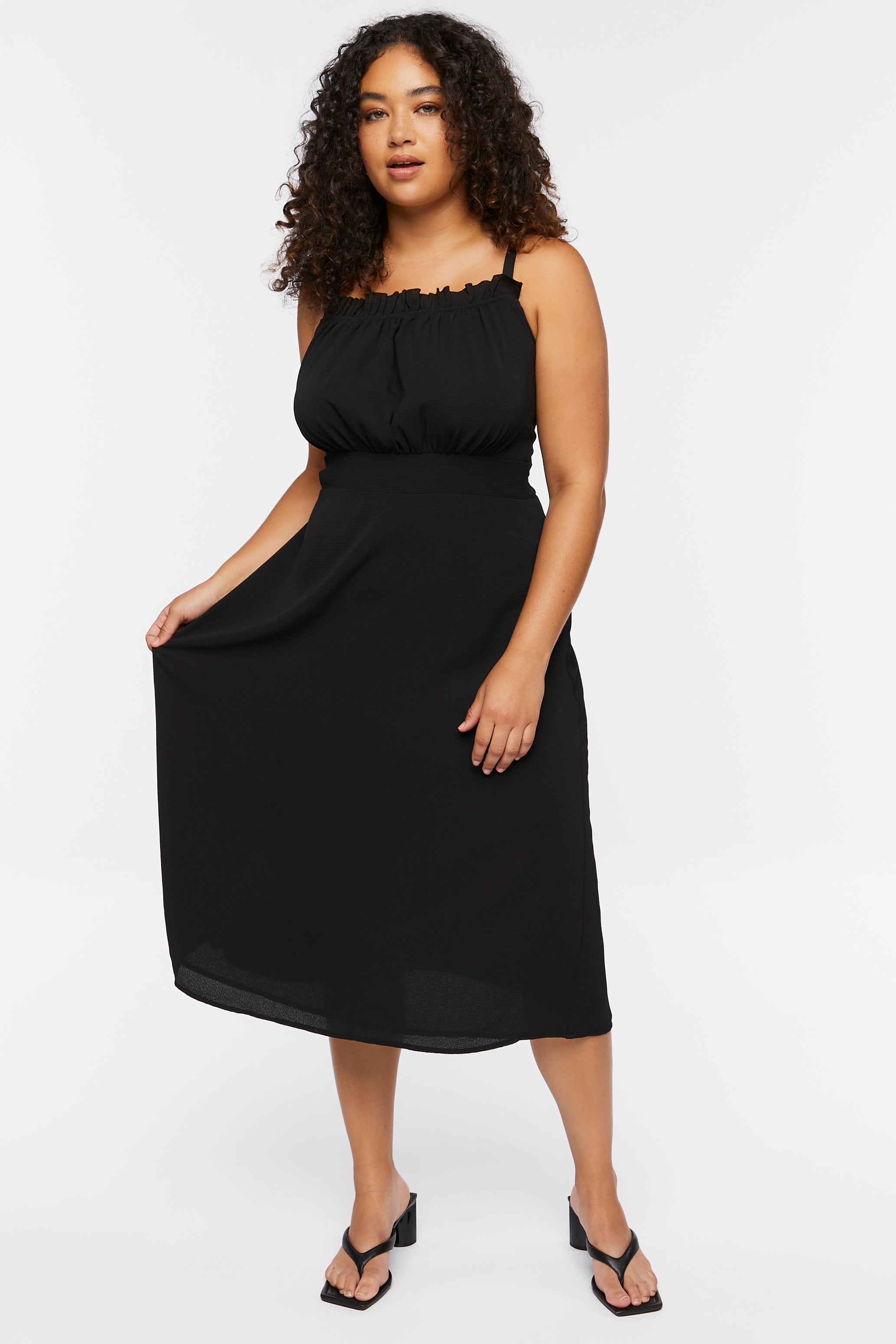 Black Plus Size Lace-Back Cami Midi Dress 