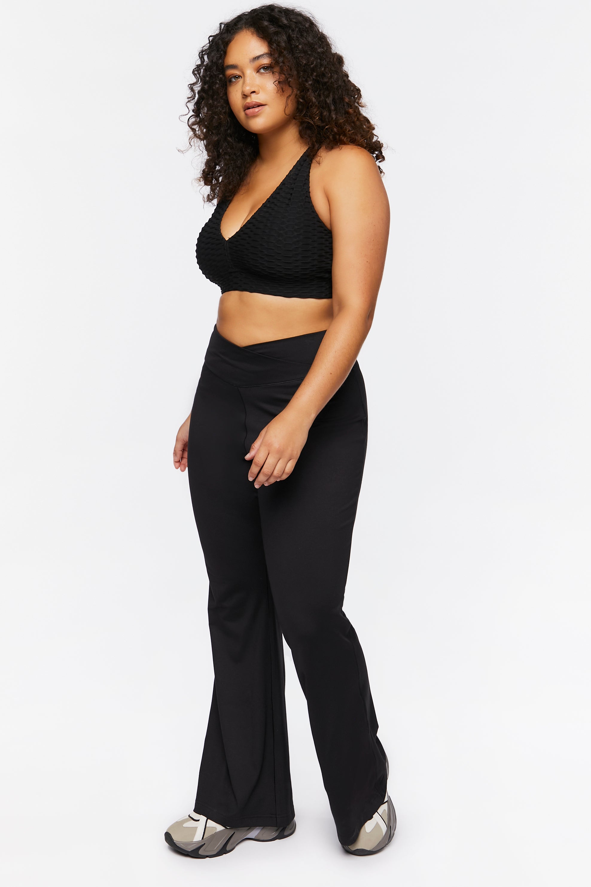 Black Plus Size Crossover Flare Pants 1