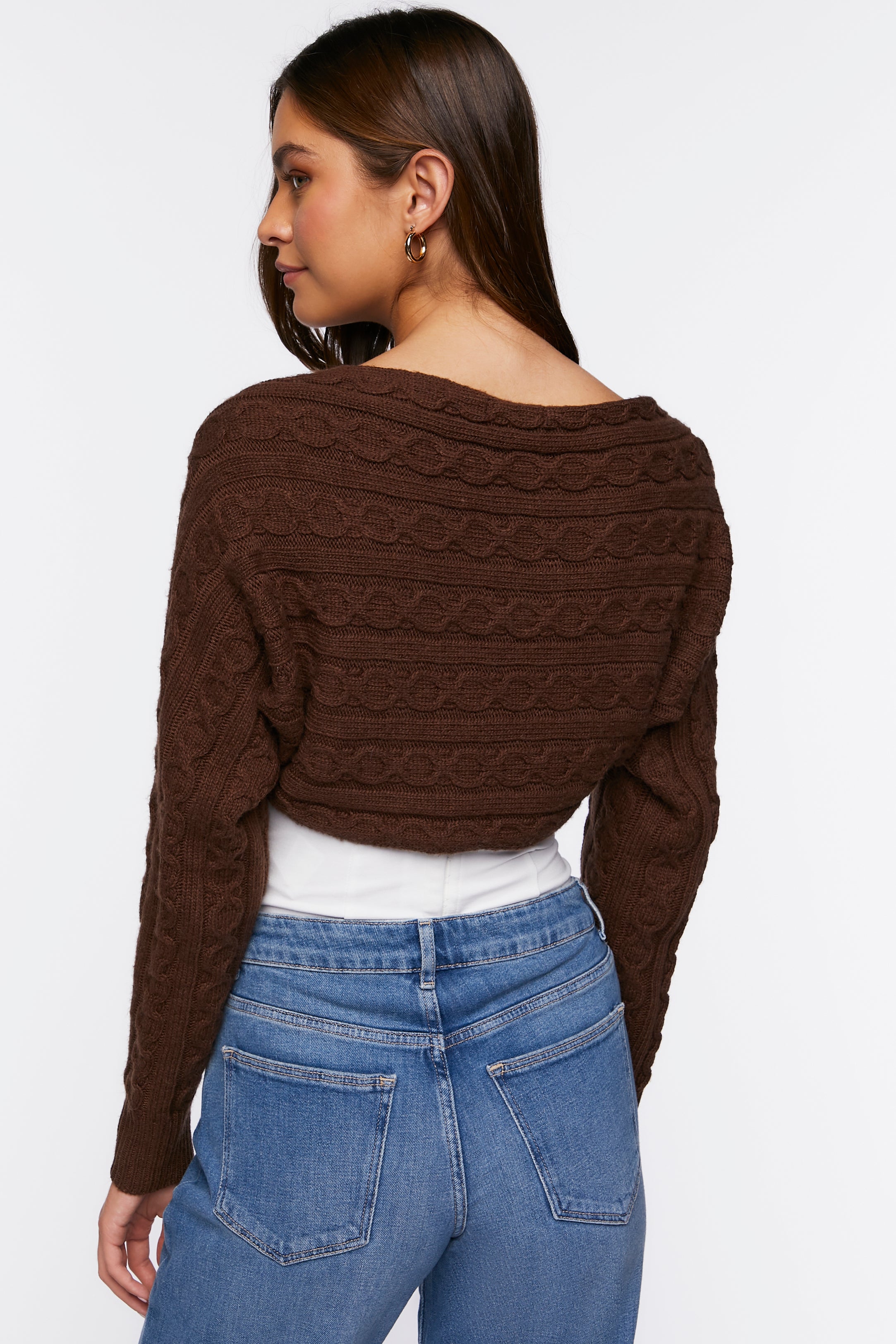 Brown Cable Knit Shrug Sweater 3