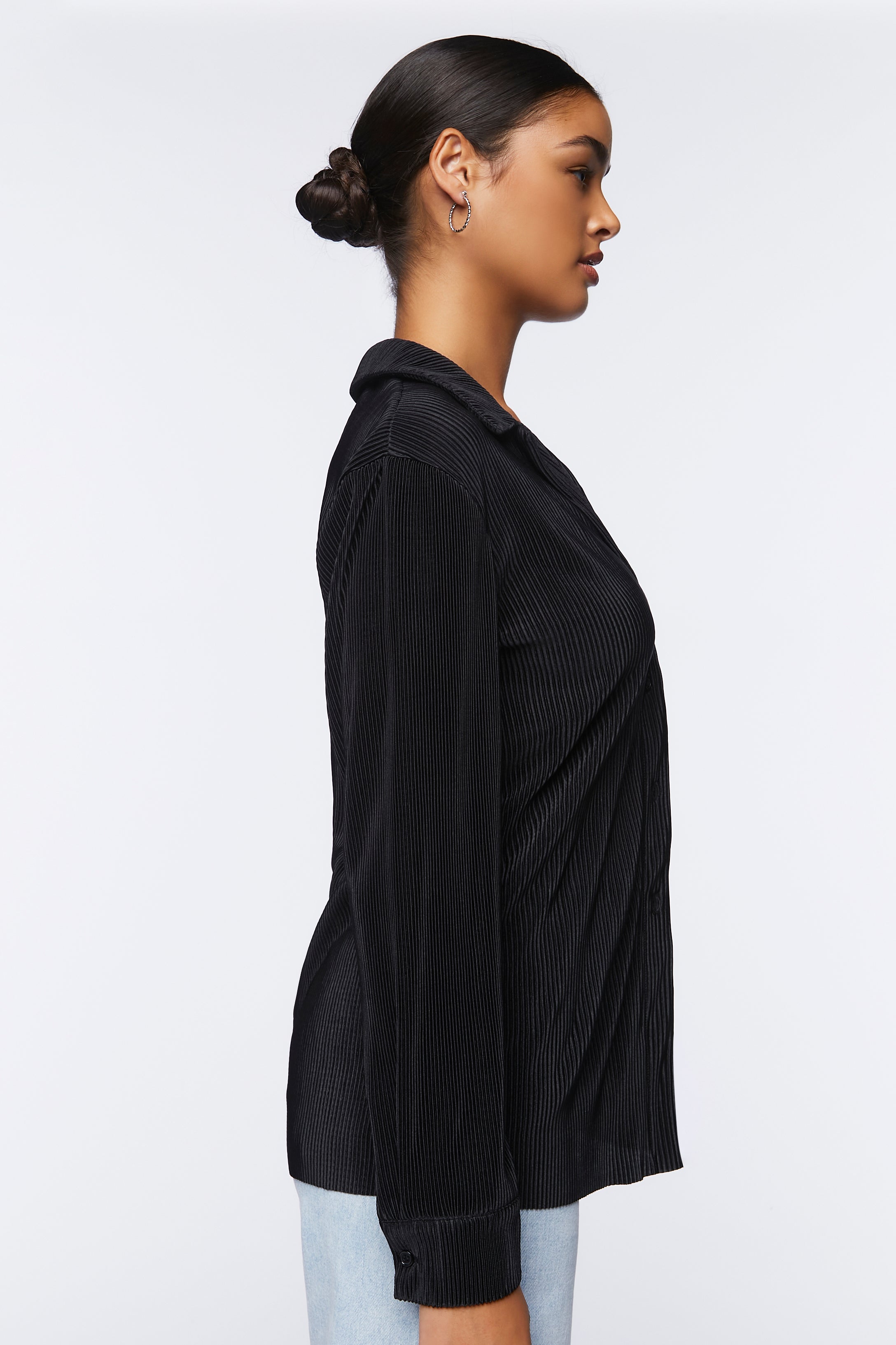 Black Plisse Long-Sleeve Shirt 2