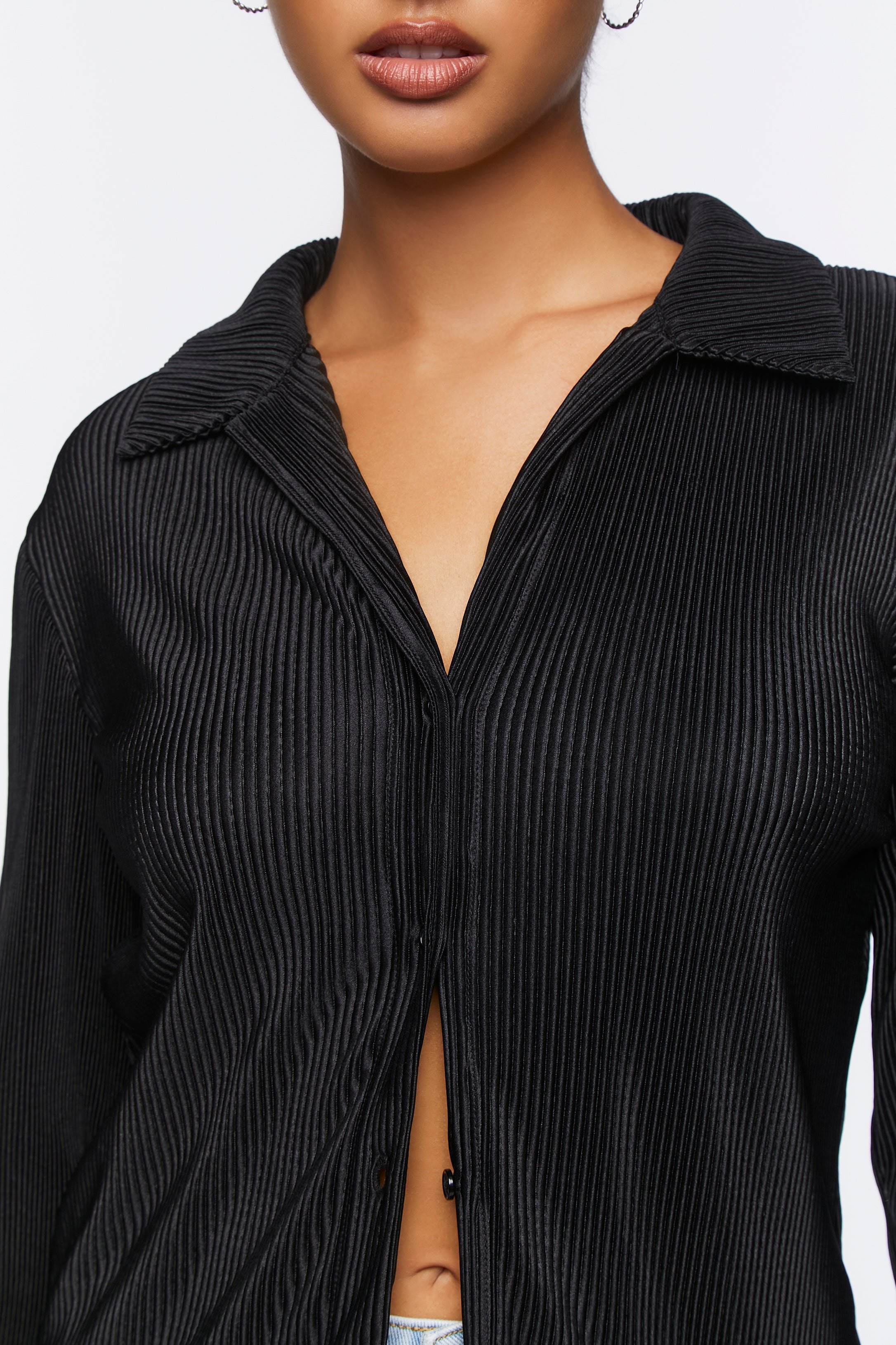Black Plisse Long-Sleeve Shirt 4