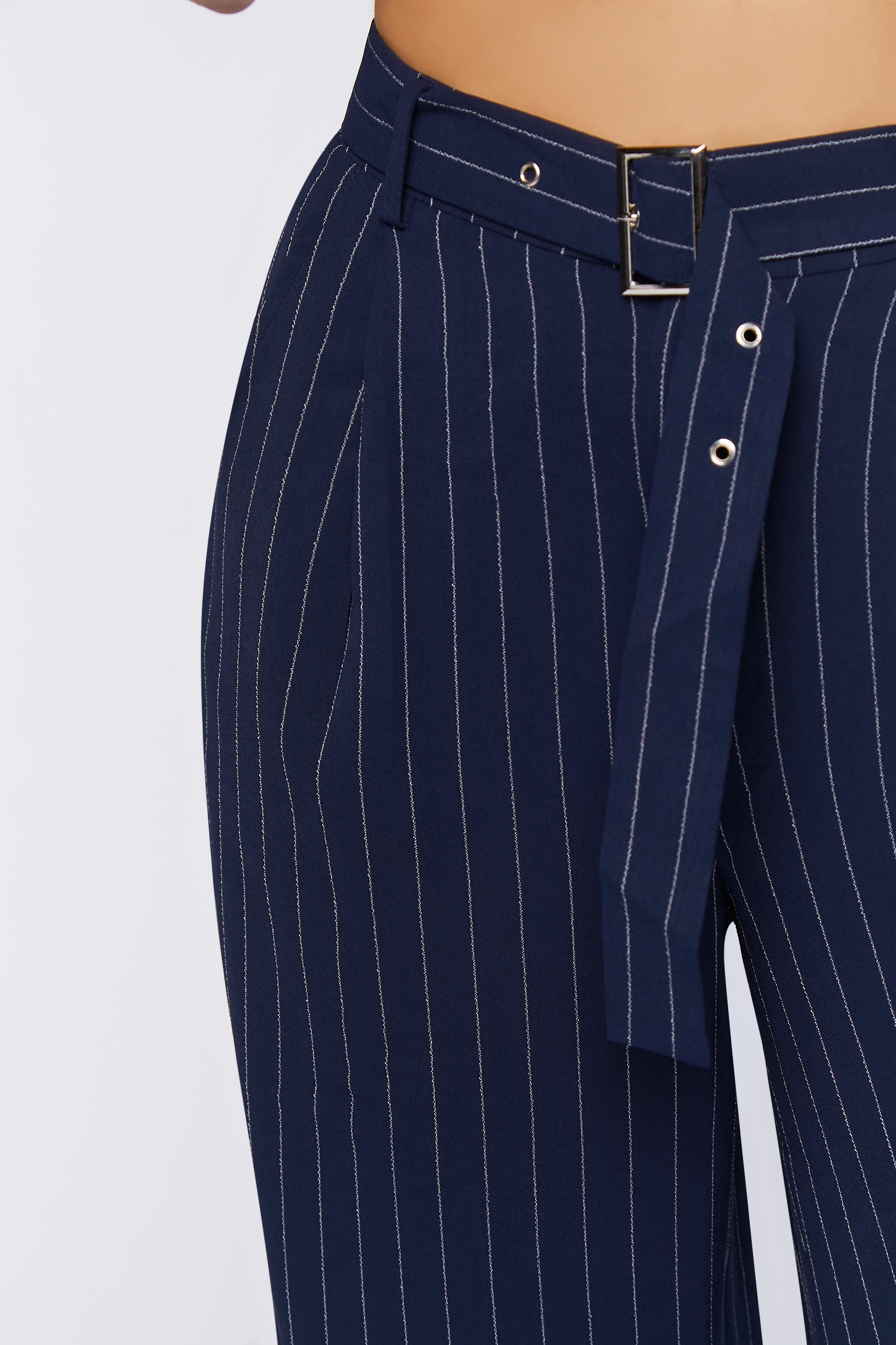 Navywhite Belted Pinstripe Trousers 4