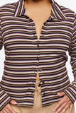 Brownmulti Plus Size Striped Ribbed Knit Shirt 4