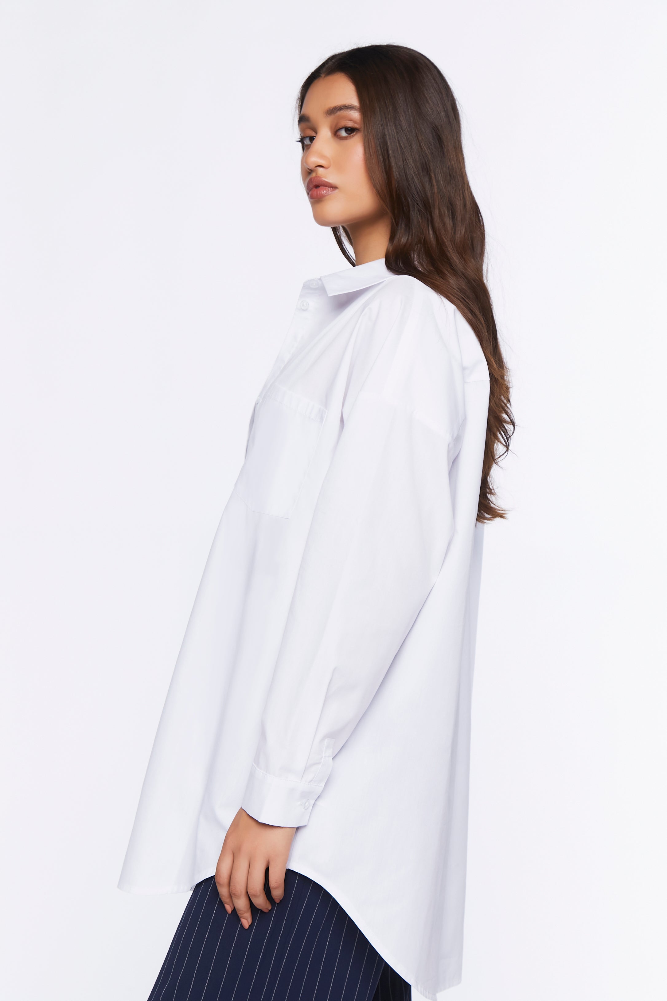 White Oversized Longline Poplin Shirt 2