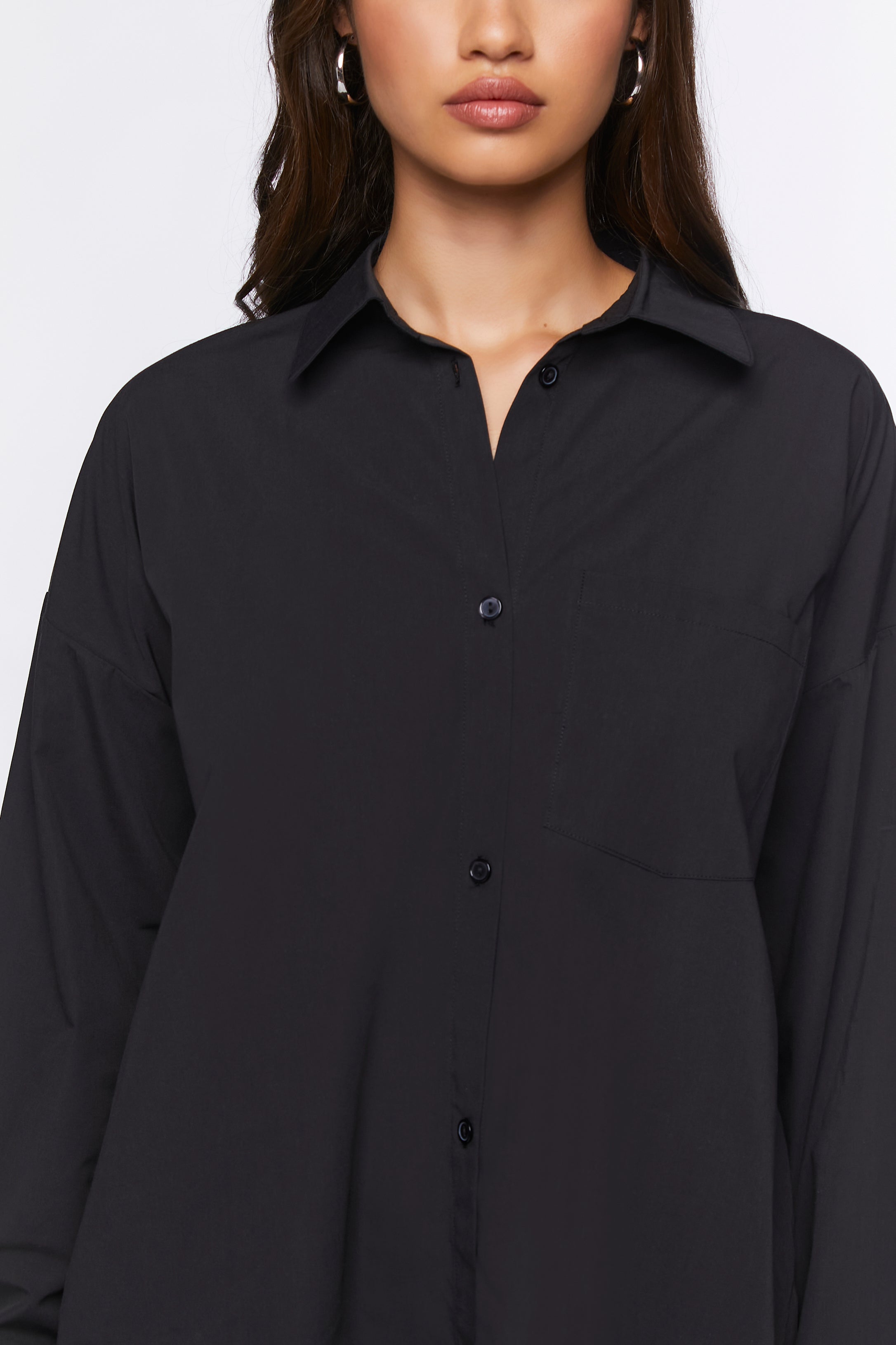 Black Oversized Longline Poplin Shirt 4