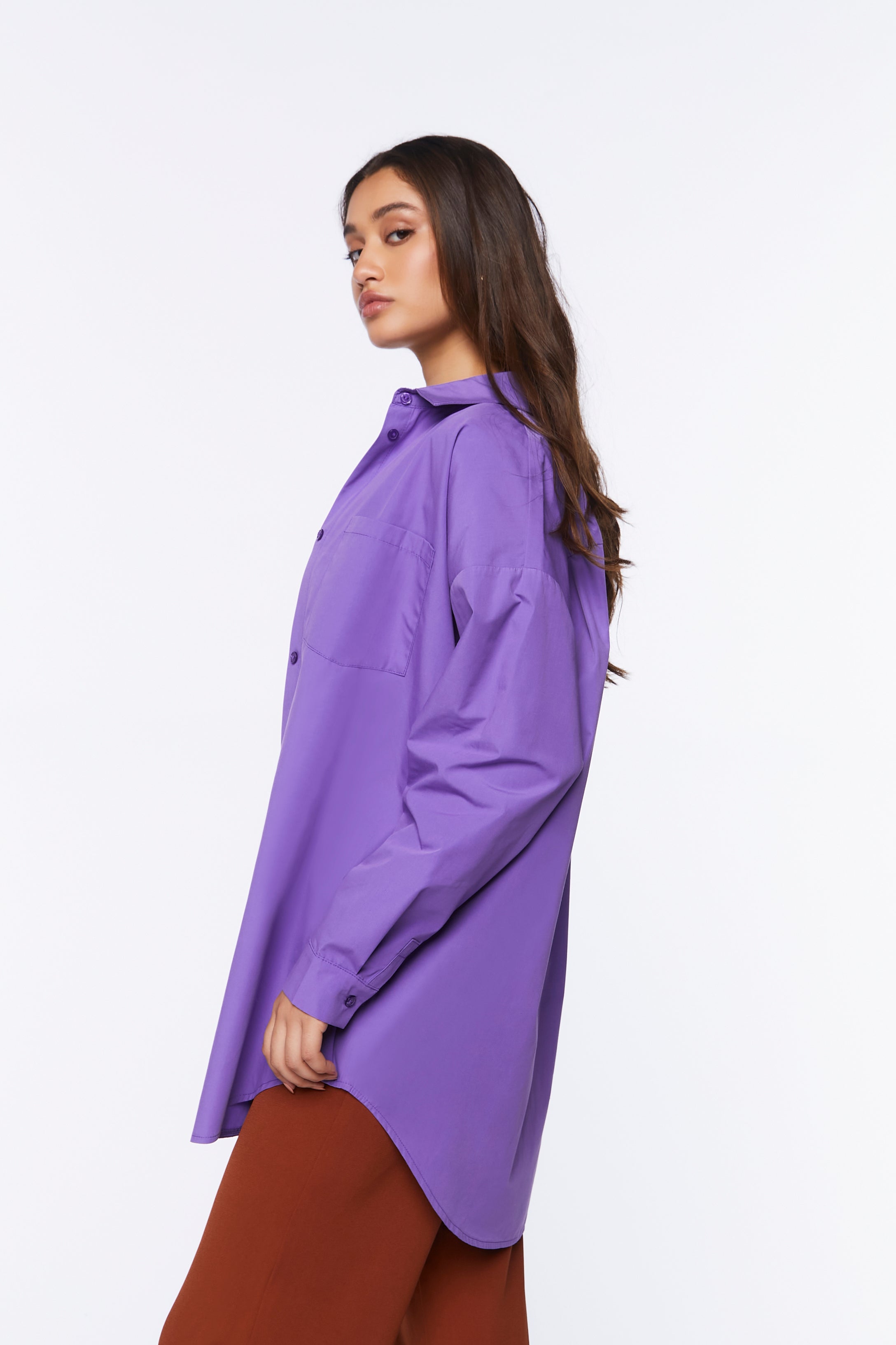 Purple Oversized Longline Poplin Shirt 2