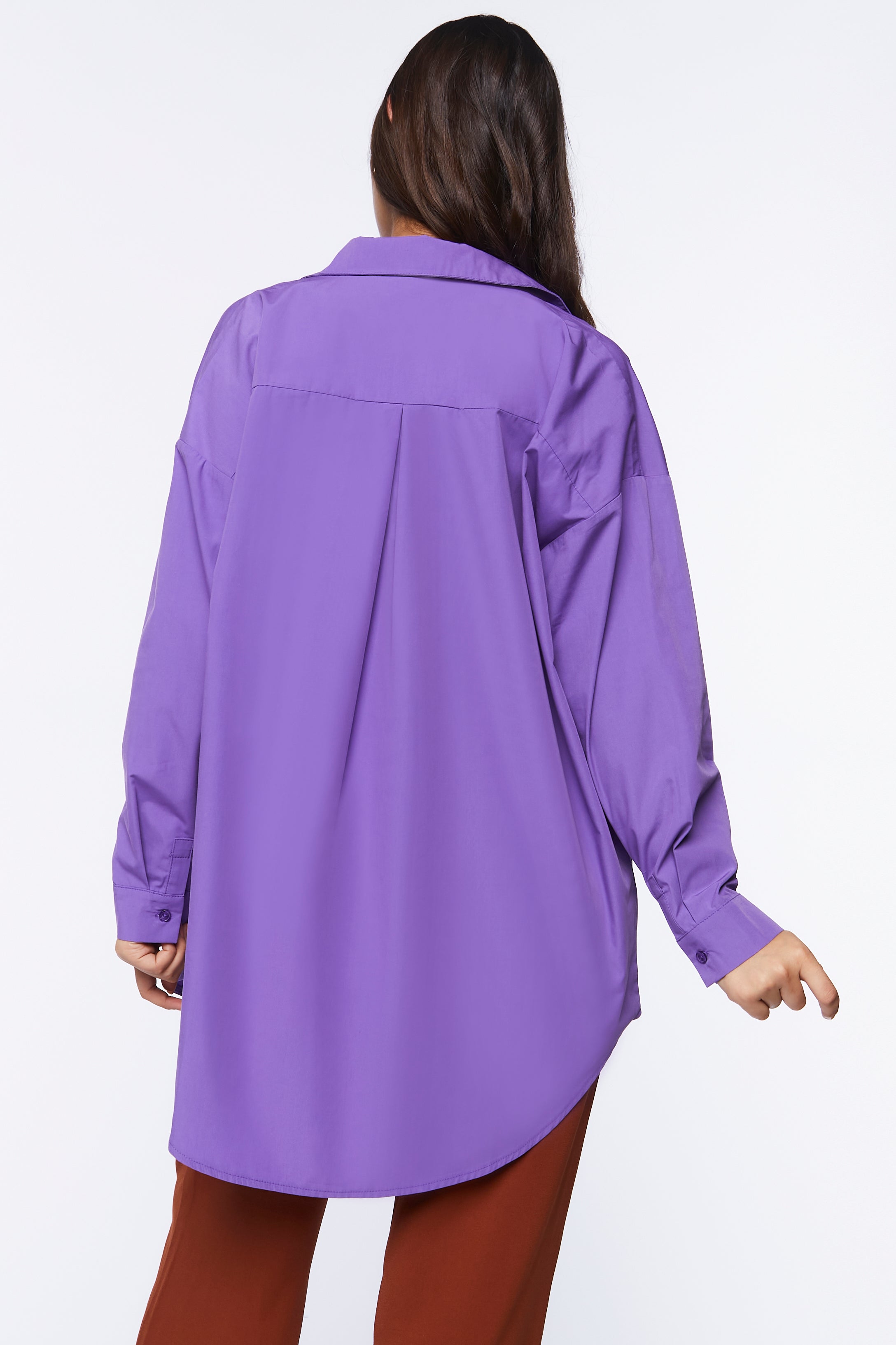 Purple Oversized Longline Poplin Shirt 3