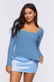 Blue Glitter Knit Square Neck Sweater 1