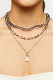 Silver Chain Padlock Pendant Necklace Set 