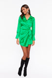 Greenhaze Satin Wrap Mini Dress 