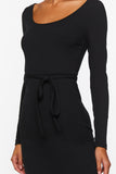 Black Tie-Waist Slit Midi Dress 4