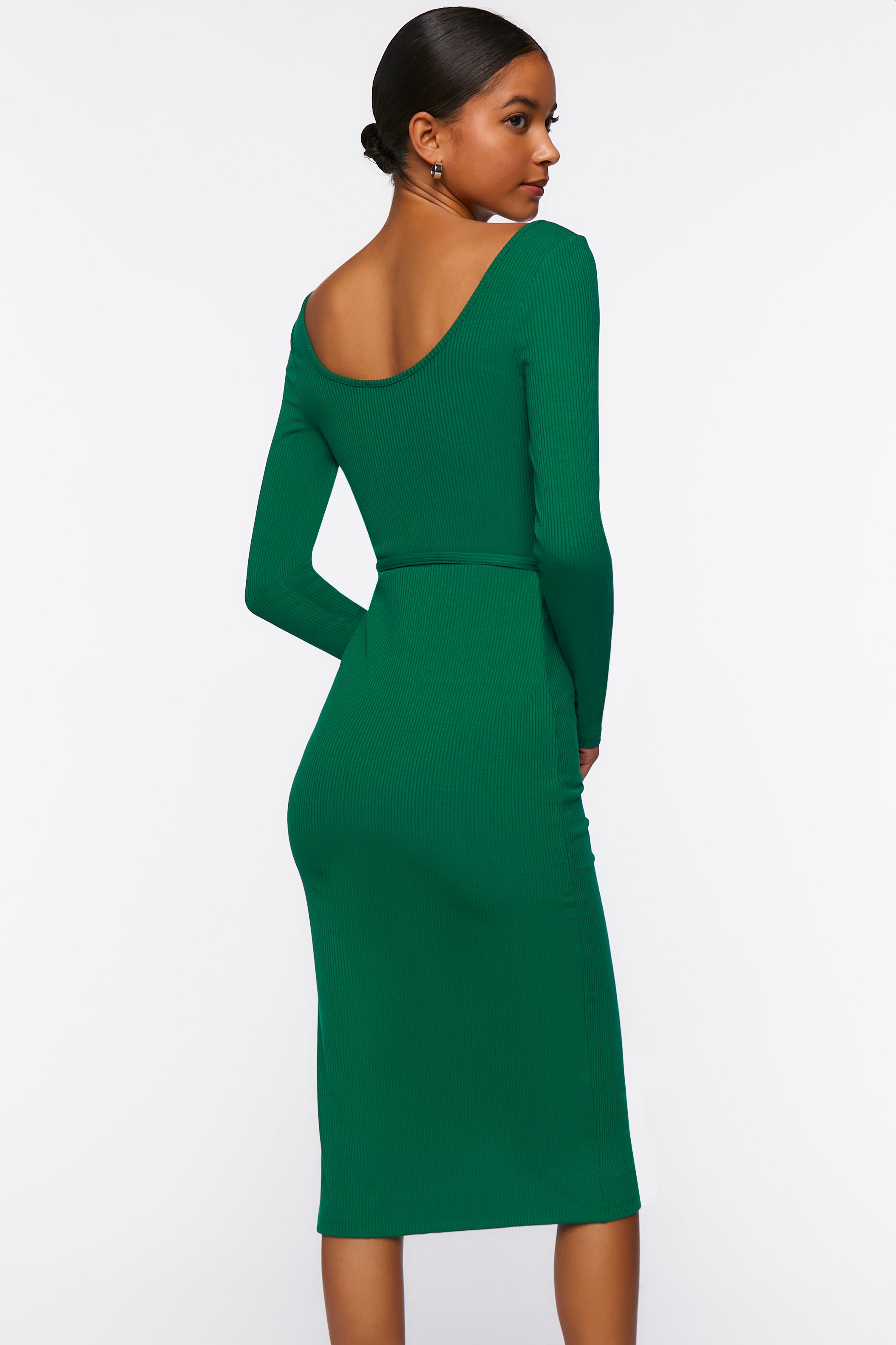 Emerald Tie-Waist Slit Midi Dress 2
