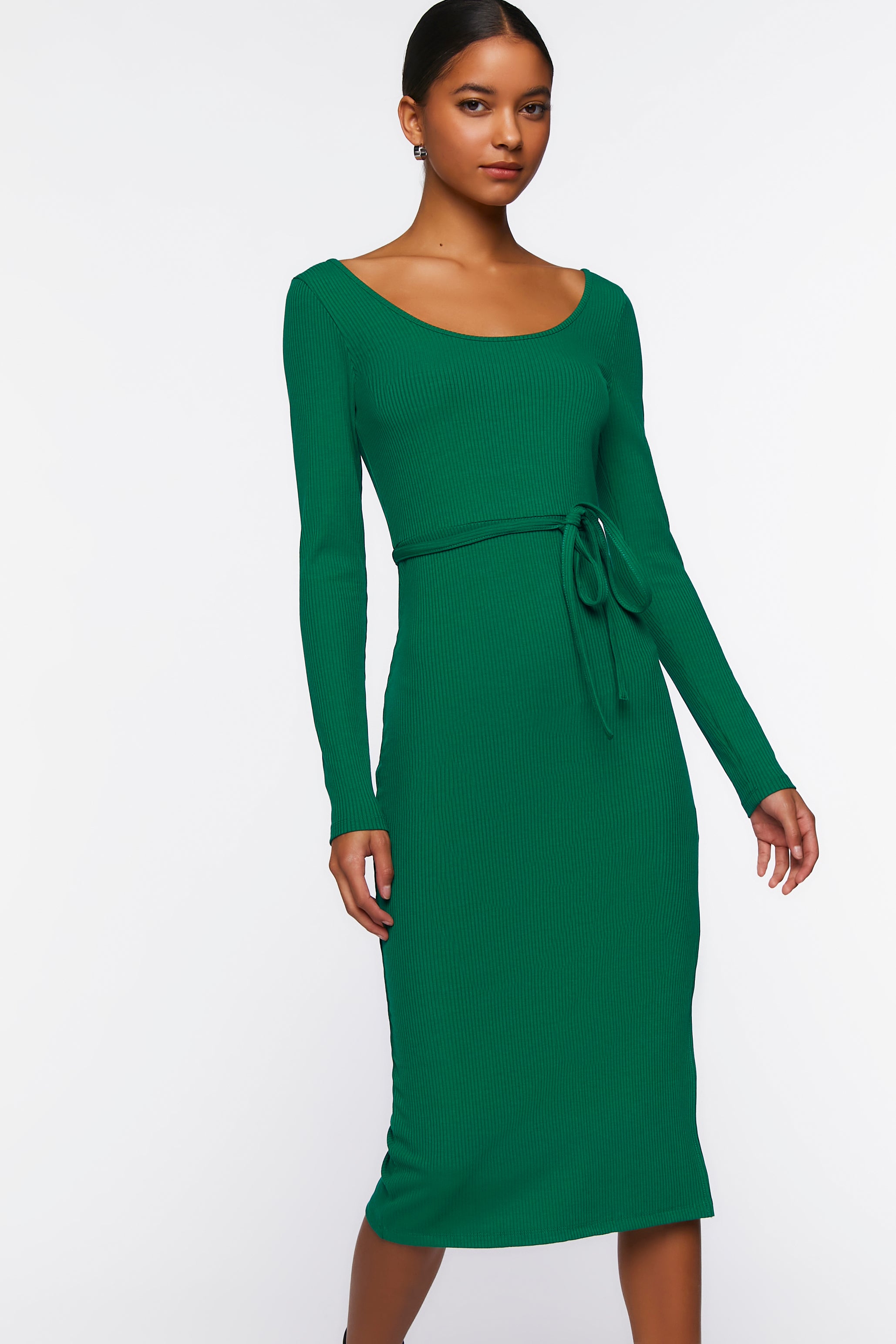 Emerald Tie-Waist Slit Midi Dress 3