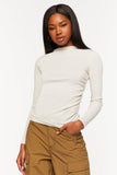 Neutral Grey Ruched Mock Neck Long-Sleeve Top 