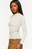 Neutral Grey Ruched Mock Neck Long-Sleeve Top 1