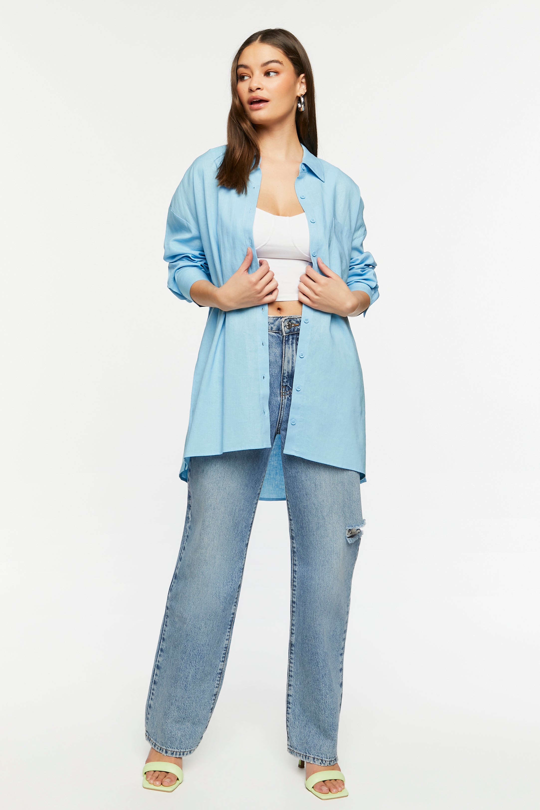 Skyblue Linen-Blend Oversized Shirt 3