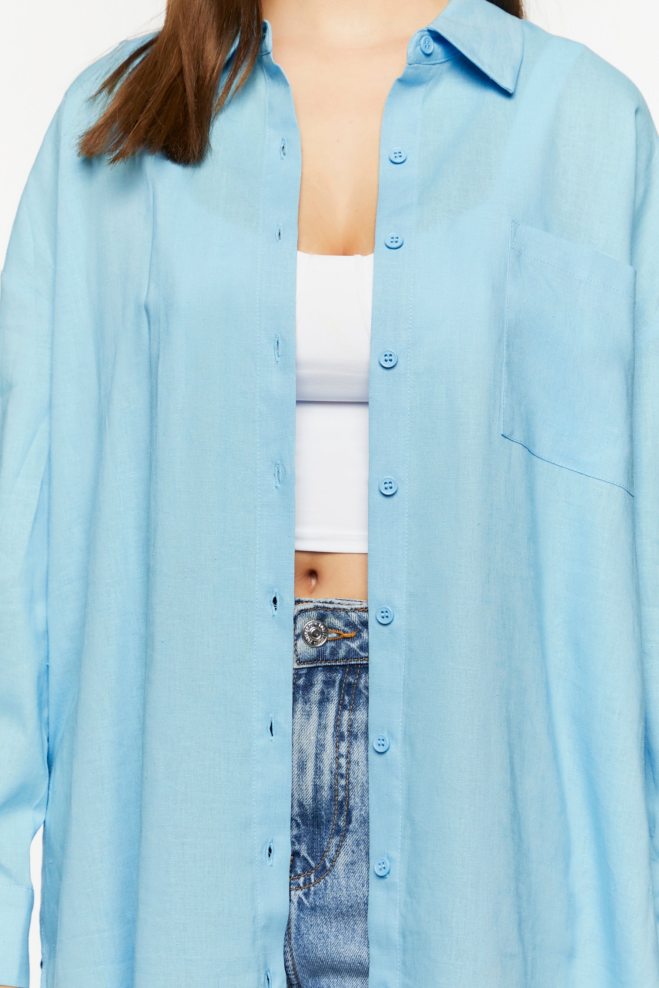 Skyblue Linen-Blend Oversized Shirt 4