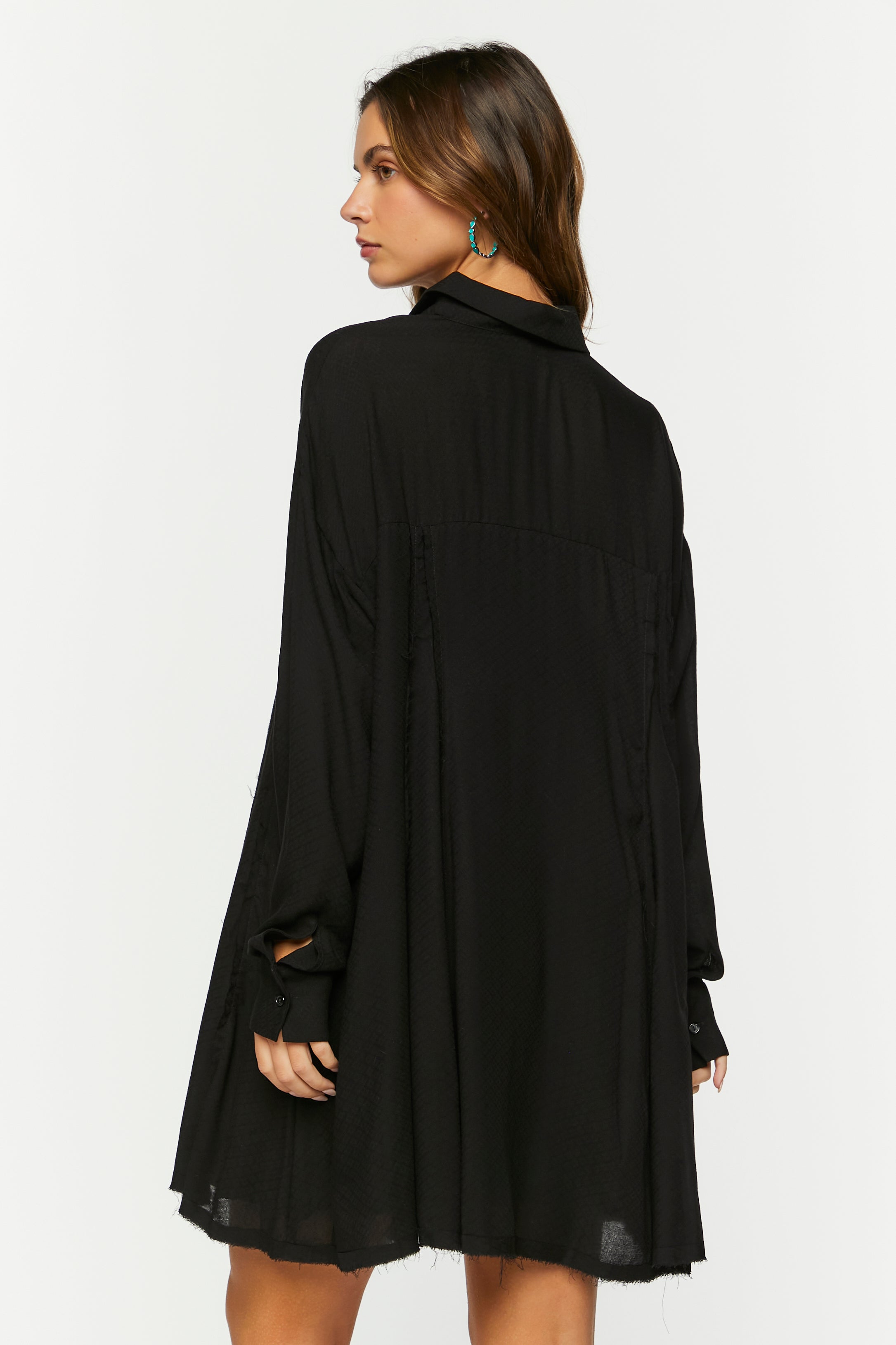 Black Long-Sleeve Mini Shirt Dress 2