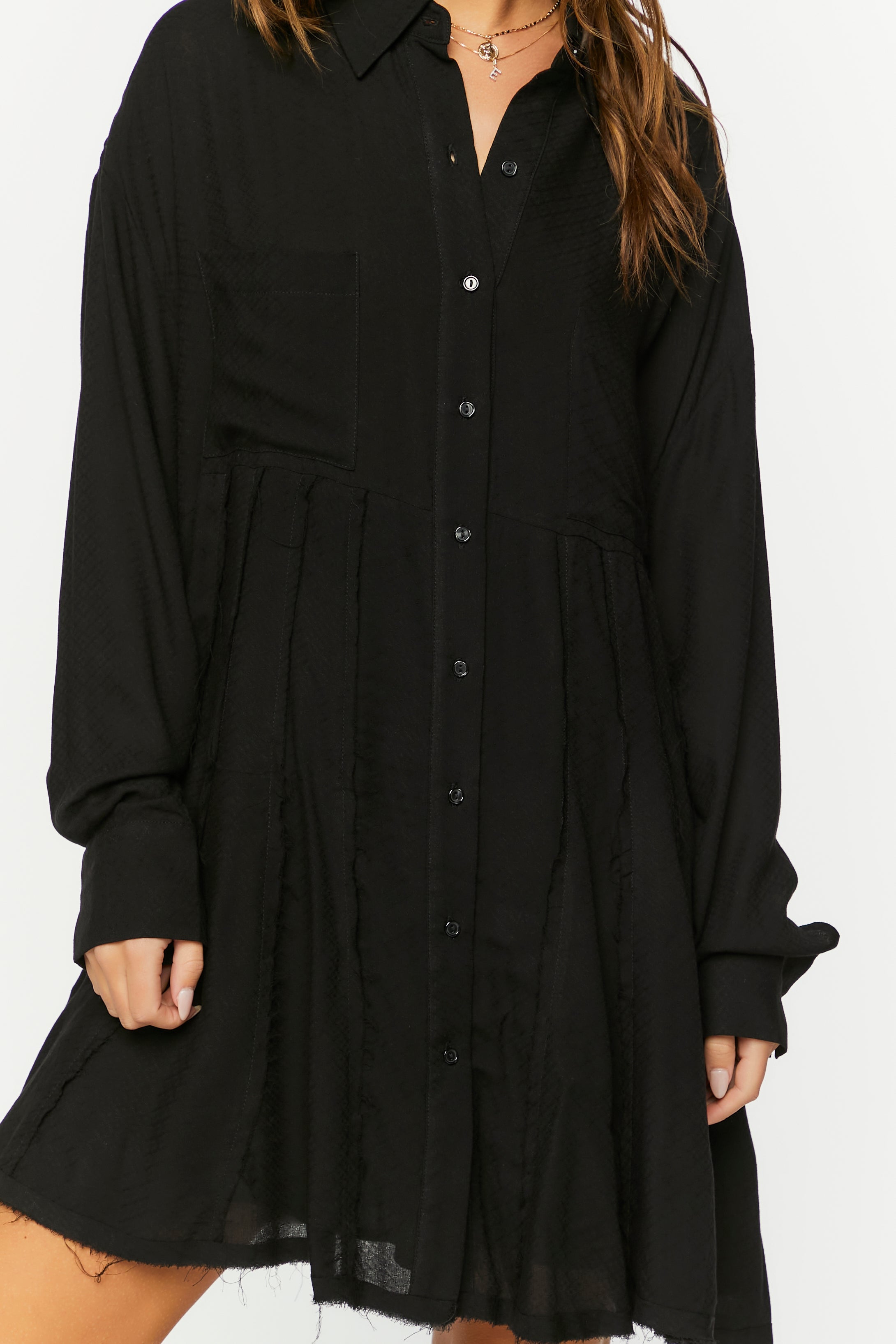 Black Long-Sleeve Mini Shirt Dress 4