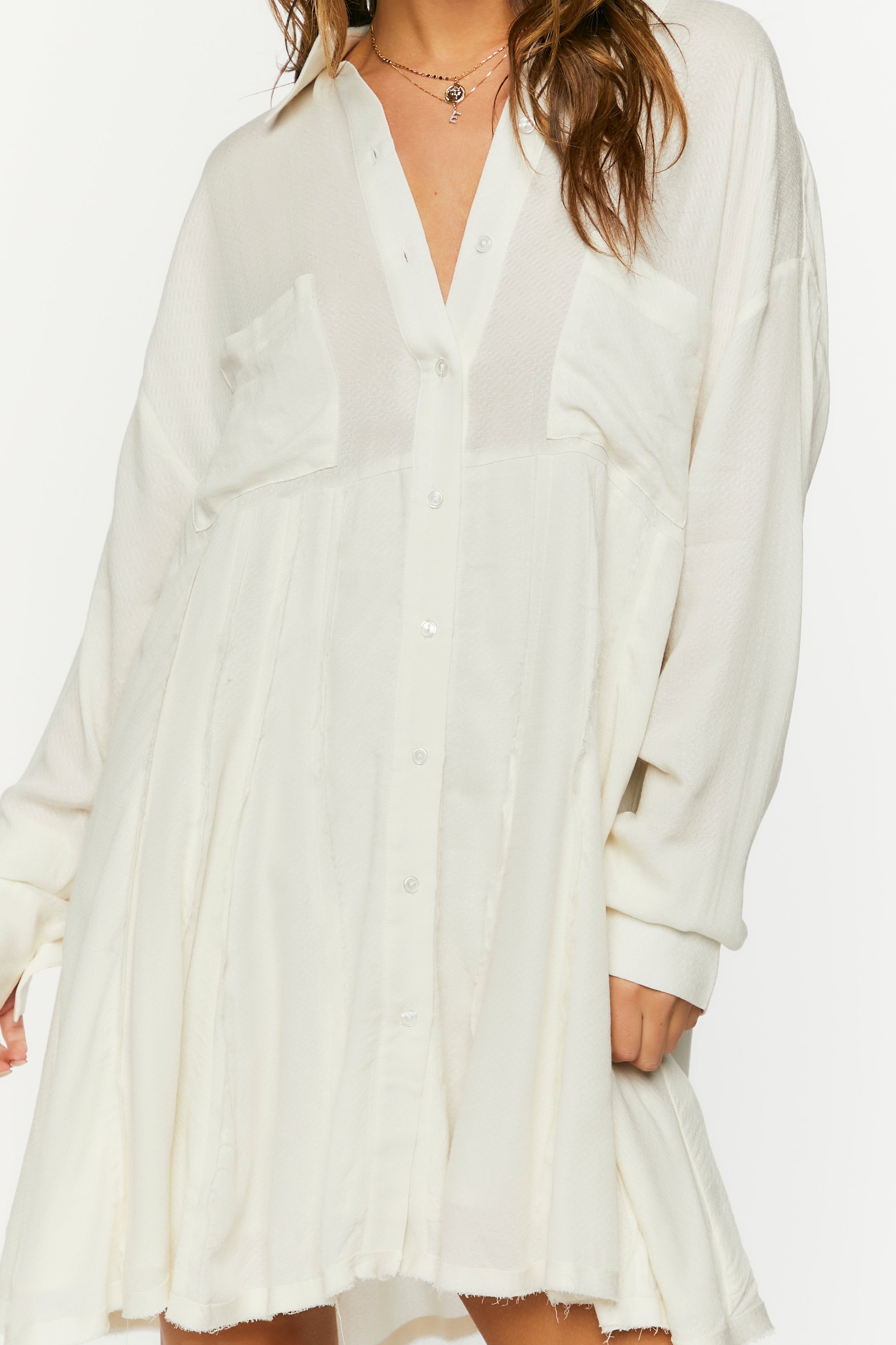 Ivory Long-Sleeve Mini Shirt Dress 4