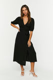 Black Linen-Blend Wrap Midi Dress 3