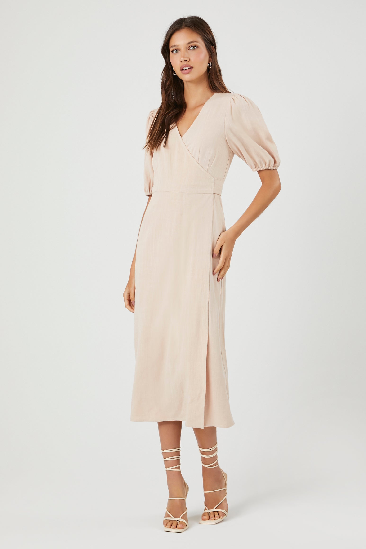 Sandshell Linen-Blend Wrap Midi Dress