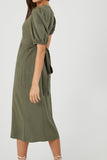 Olive Linen-Blend Wrap Midi Dress 2