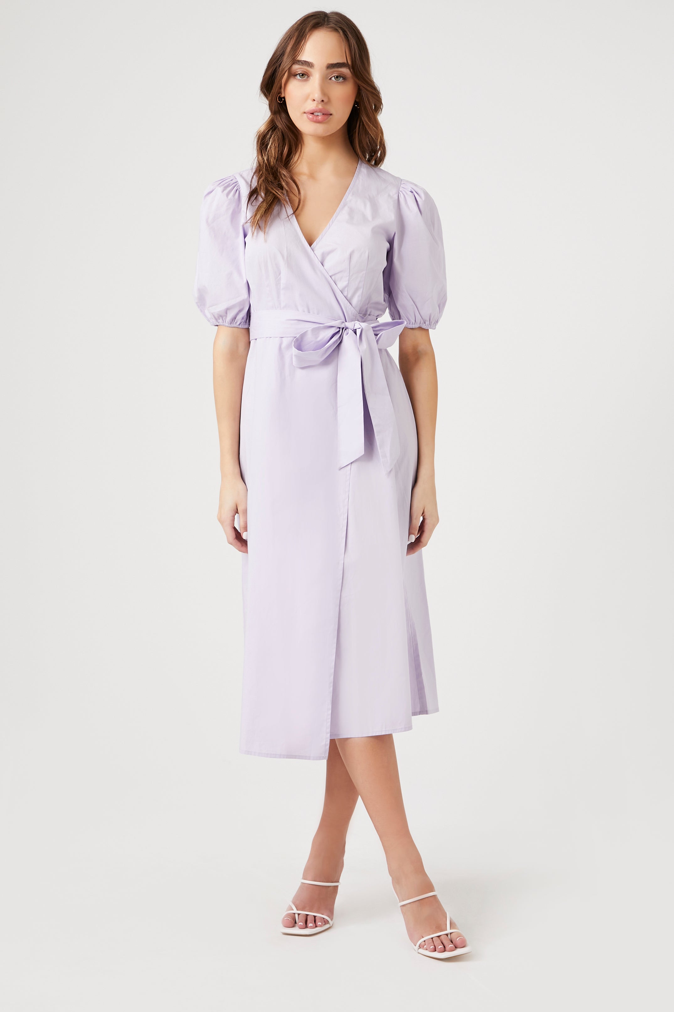 Lavender Poplin Wrap Midi Dress