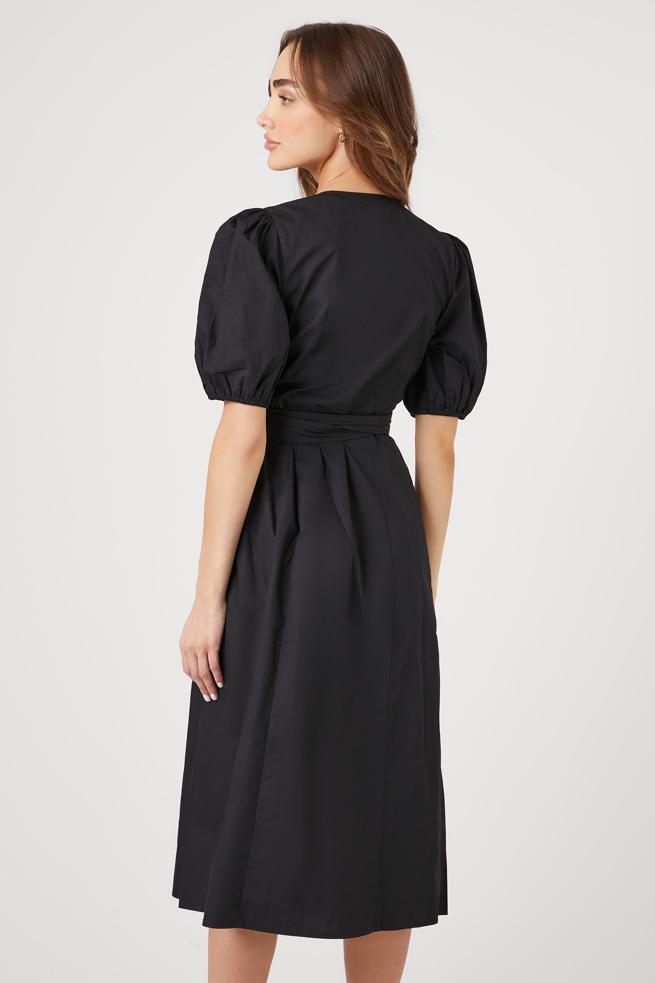 Black Poplin Wrap Midi Dress 2