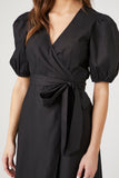 Black Poplin Wrap Midi Dress 4