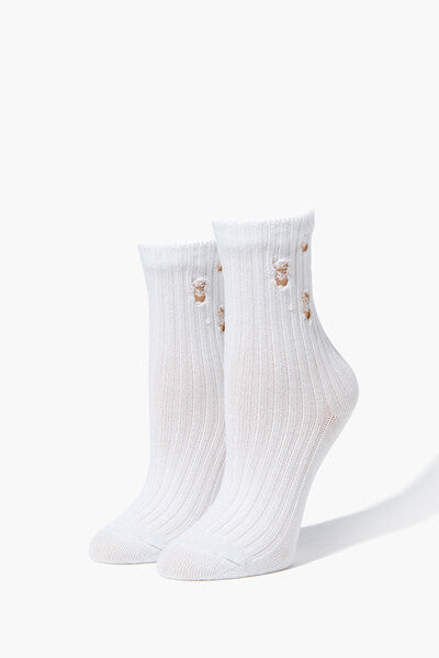 White Distressed Crew Socks