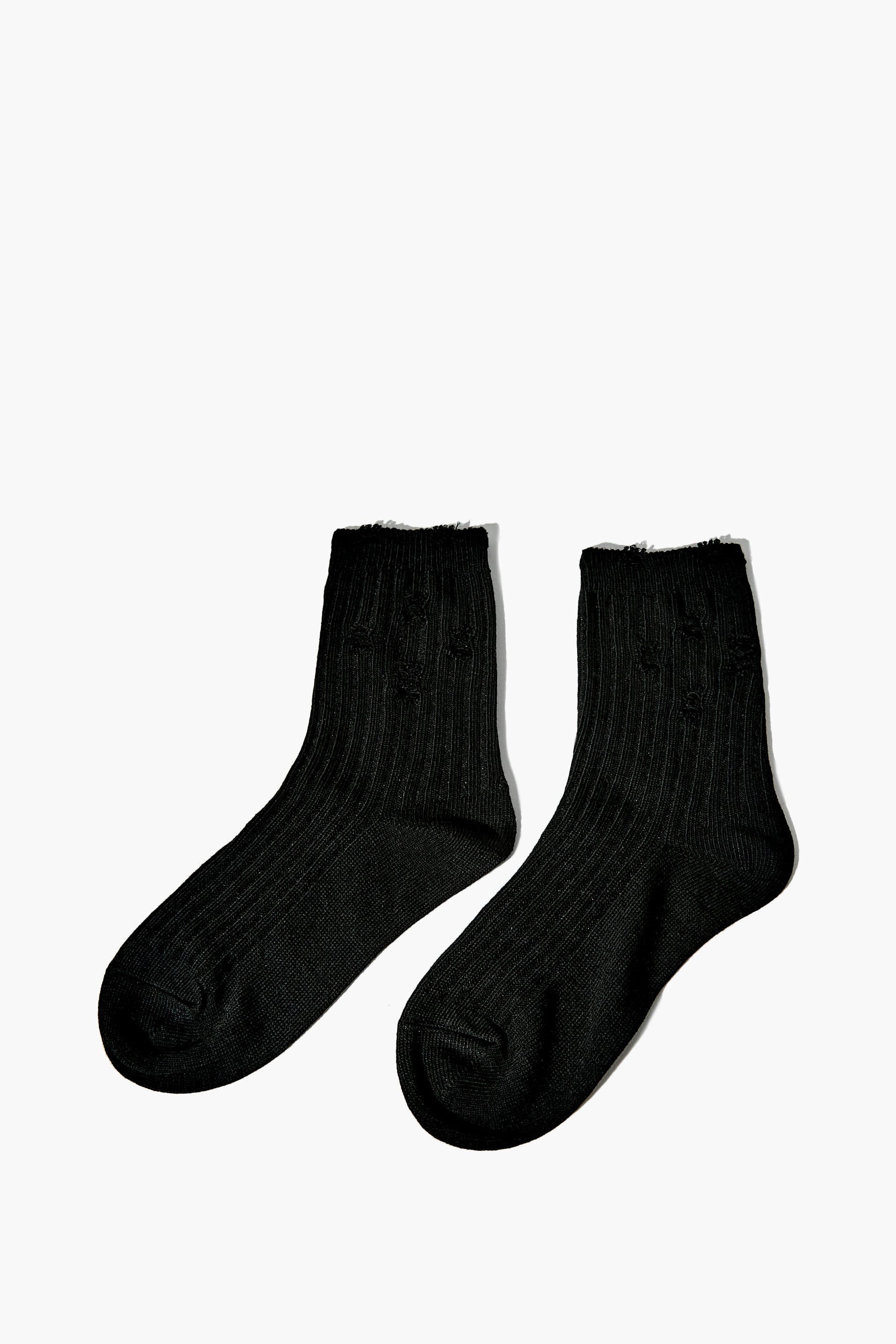Black Distressed Crew Socks 1