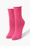 Pink Distressed Crew Socks