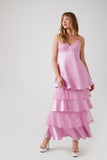 Pink Satin Lace-Tiered Maxi Dress 3