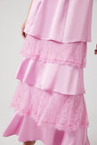 Pink Satin Lace-Tiered Maxi Dress 5