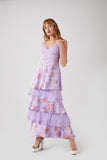 Lavendermulti Floral Lace-Tiered Maxi Dress
