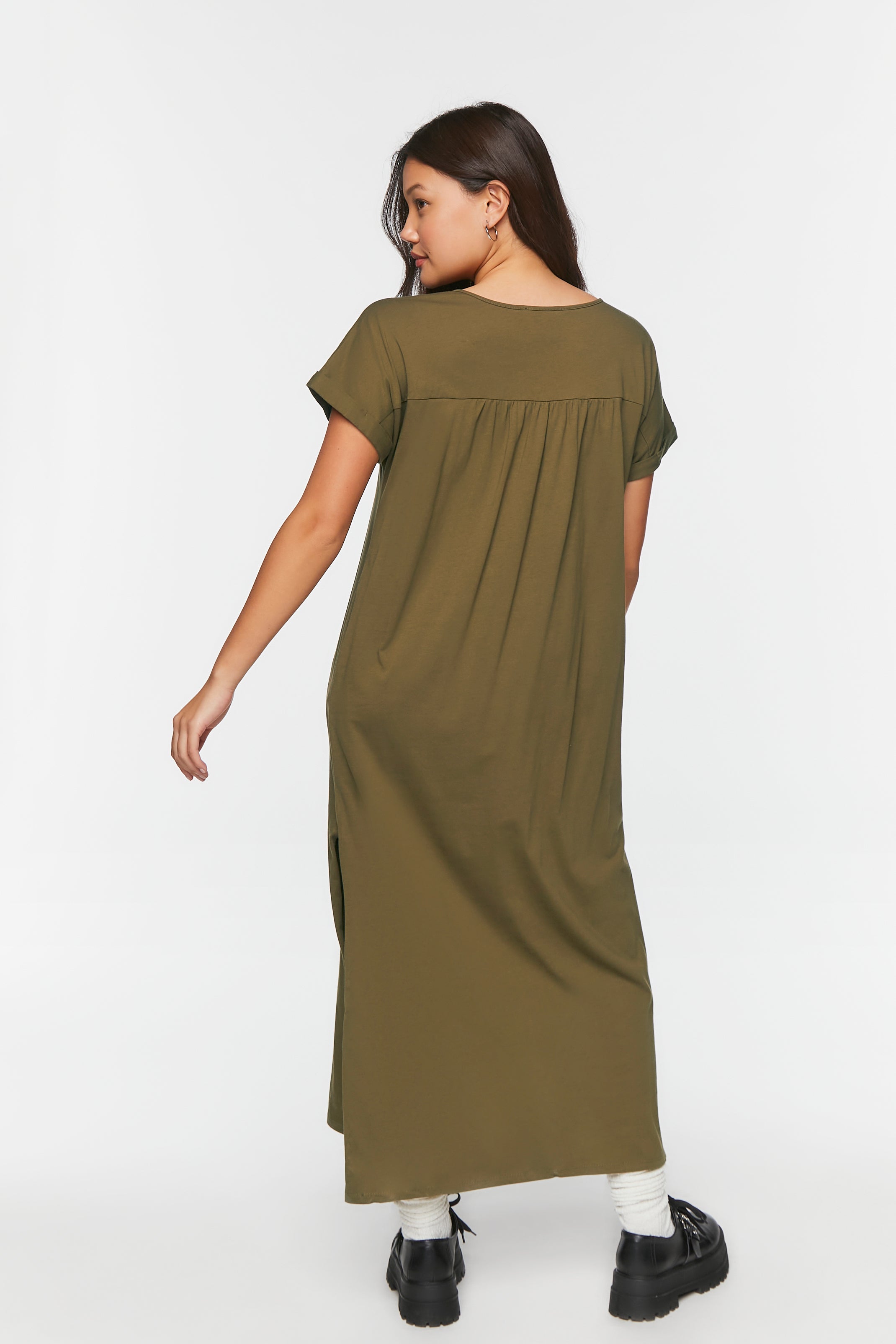 Olive V-Neck Short-Sleeve Maxi Dress 2