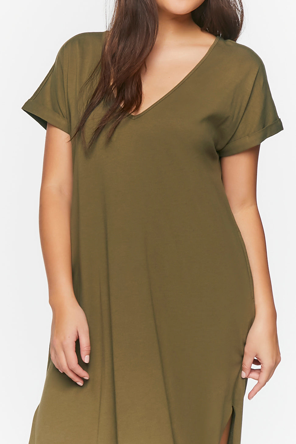 Olive V-Neck Short-Sleeve Maxi Dress 4